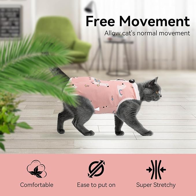 2 PCS Cat Recovery Suit for Spay Abdominal Wounds Female, Cat Onesie for Cats After Surgery, Pet Surgery Recovery Suit Kitten Onesie for Cats Anti Licking (Colorful (2PCS), Large)
