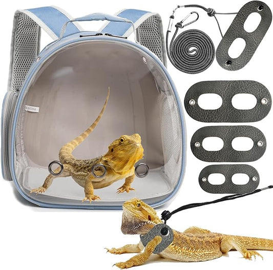 Bearded Dragon Travel Backpack with Harness and Leash Set,Lizard Backpack Travel Carrier,Space Capsule Clear Bubble Window Astronaut Reptile Carrier Backpack for Kids, Airline Approved