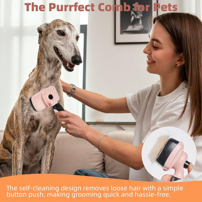 3PCS Cat & Dog Brush Set: Slicker & Deshedding Brush, Dematting Comb, and Bath Brush – Premium Grooming Tools for Shedding & Tangle-Free Fur (pink)