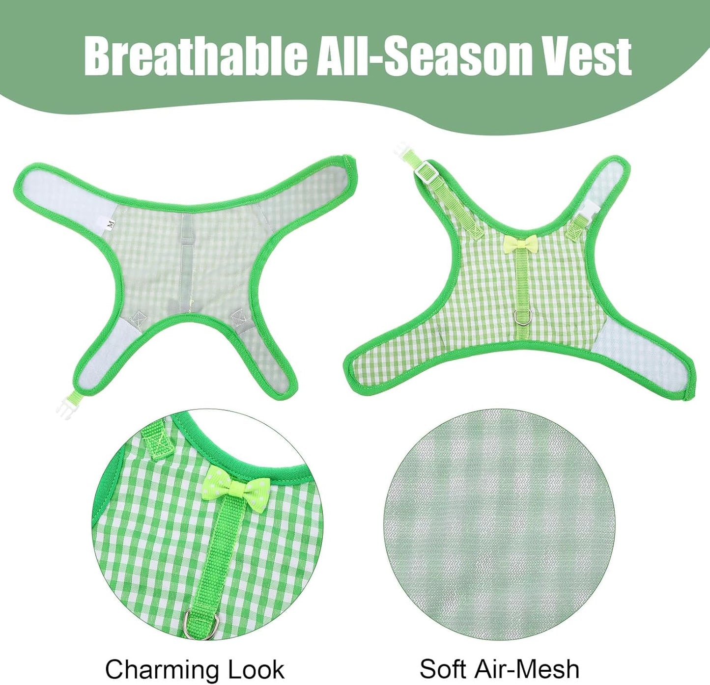 Guinea Pig Harness and Leash,Adjustable Guinea Pig Harness,Elastic Guineas Pigs Leash and Harnes,Ideal for Pet Hamster Squirrel Animals & Safe Pet Supervision(Green Plaid)