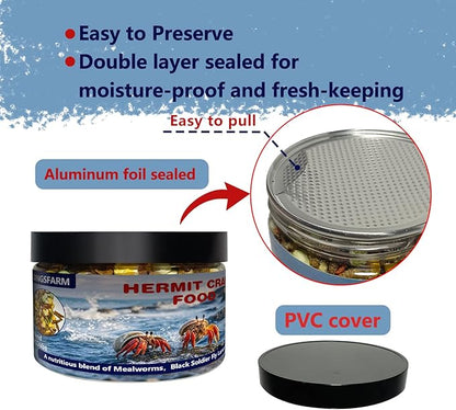 Hermit Crab Food, 4 oz Buffet Blend Mix with Mealworms, Black Soldier Fly Larvae and vegetables, Buffet Blend for Hermit Crab