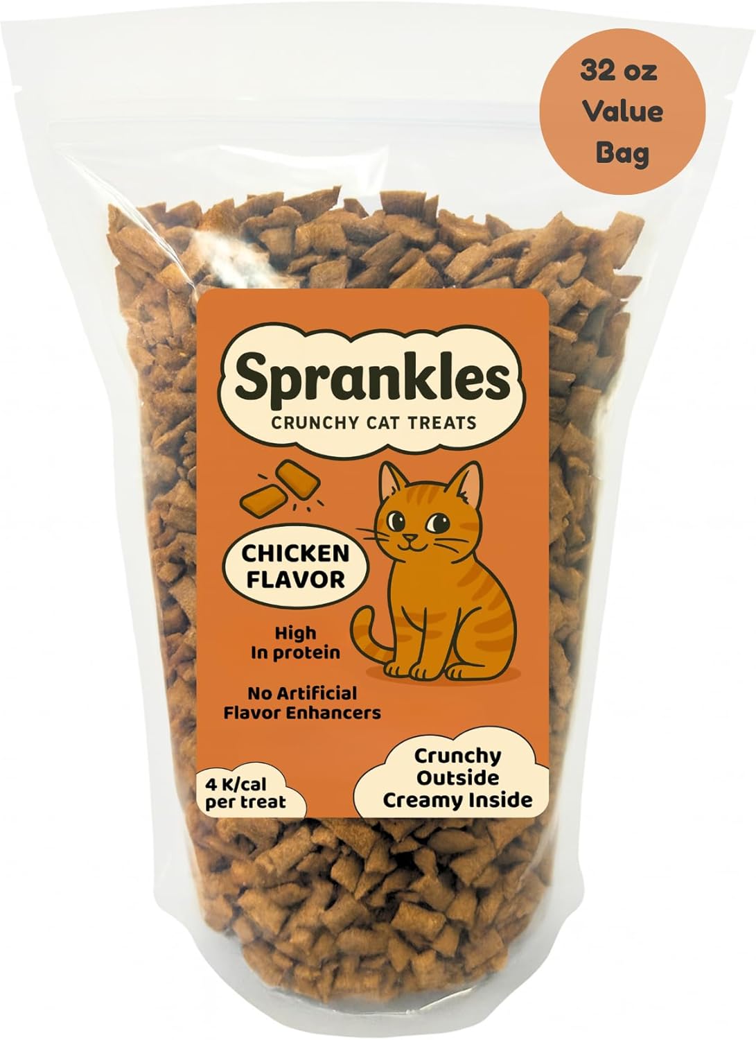 Crunchy Cat Treats – Dual‐Texture Crunch & Creamy Soft Feline Snack Bites for All Life Stages, Great for Training Treat Value Bags (2 Pound, Chicken)