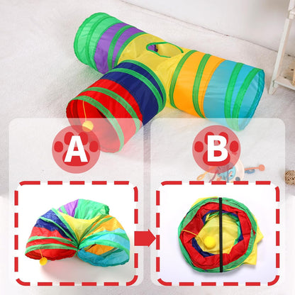 Pet Cat Tunnel, T-3 Way Tunnels for Indoor Cats, Collapsible Pet Tunnel for Kitten, Puppy, Rabbit, 25cm-Wide Tunnels, Durable & Breathable, with Peek Hole Toy Ball