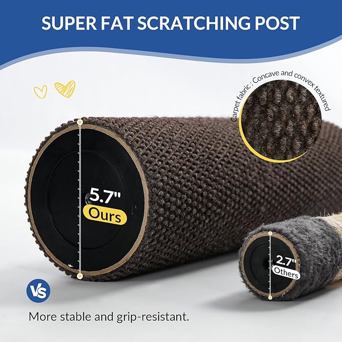 Cat Craft Cat Scratching Post Large Reticulate Carpet Scratching Post for Indoor Cats, Tall Cat Scratch Post, Carpet Cat Scratcher with Replaceable Toys, Sturdy Base, Large, Brown