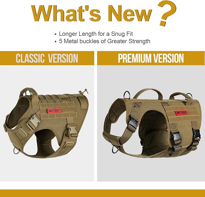 OneTigris Tactical Large Dog Harness, 5X Metal Buckled No Pull Service Dog Harness Vest with Hook & Loop Panels, Military Heavy Duty Dog Vest for Walking Hiking Training