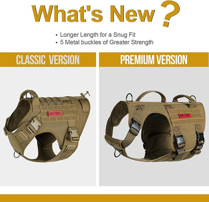 OneTigris Tactical Large Dog Harness, 5X Metal Buckled No Pull Service Dog Harness Vest with Hook & Loop Panels, Military Heavy Duty Dog Vest for Walking Hiking Training