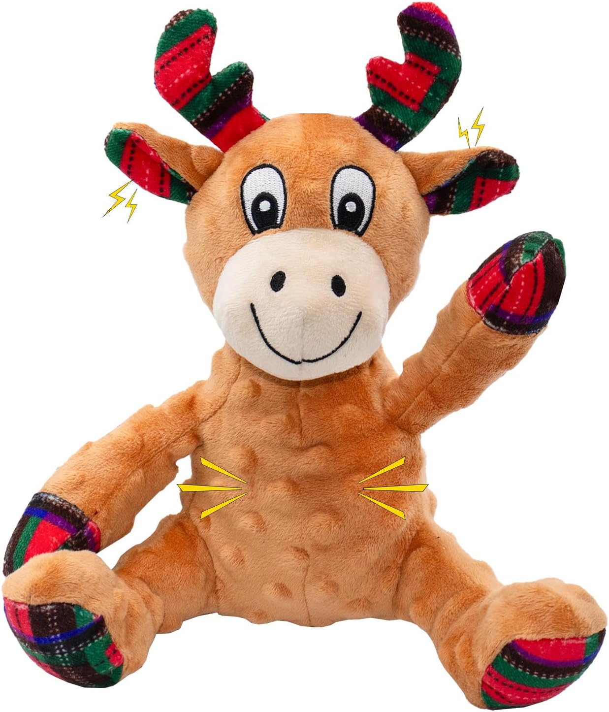Dog Christmas Reindeer Plush Toys with Squeaker, Soft Pet Teeth Toys for Small & Medium Dogs