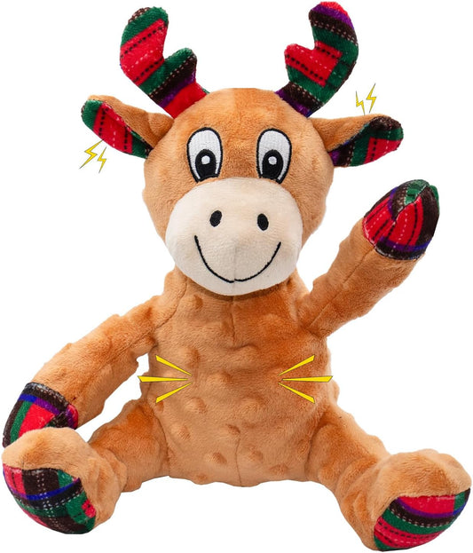 Dog Christmas Reindeer Plush Toys with Squeaker, Soft Pet Teeth Toys for Small & Medium Dogs