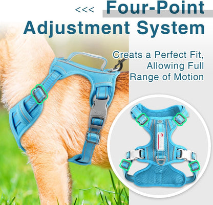 BARKBAY Dog Harness No Pull with ID Tag Pocket - Heavy Duty, Reflective, Easy Control for Large Dogs(Blue,XS)
