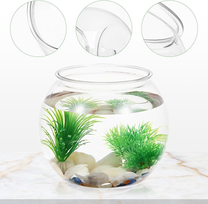 Goldfish Bowl Plastic Fish Bowl Clear Small Fish Tank Transparent Aquarium Hydroponic Planter for Living Room Home Office Table Decor