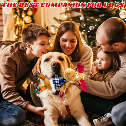 Dog Toys Squeaky Interactive Puppy Teething Chew Toy with Crinkle Sound Paper Tail Stuffed PP Cotton,Keep Them Busy, Large Medium Small Breeds Indoor Play, Christmas Deer