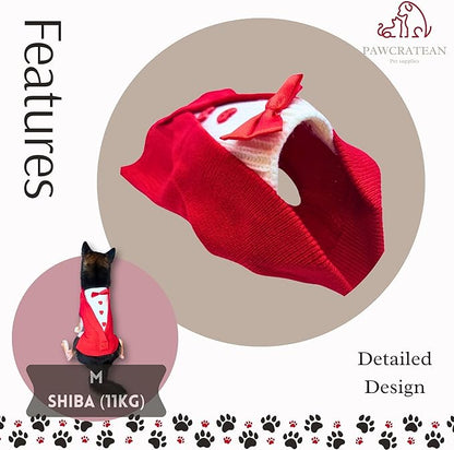 Cute Sweater for Dogs and Cats Soft Flannel Pet Outfit Warm and Cozy Animal Hoodie Small to Large Pet Clothes for Halloween Parties and Everyday Wear (Small, Red Bowtie)