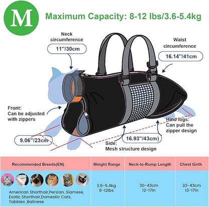 Cinf Cat Nail Clipping Cleaning Grooming Restraint Bag （Free Muzzle） No Scratching Biting for Bathing Nail Trimming Injecting Examining(Black,M)