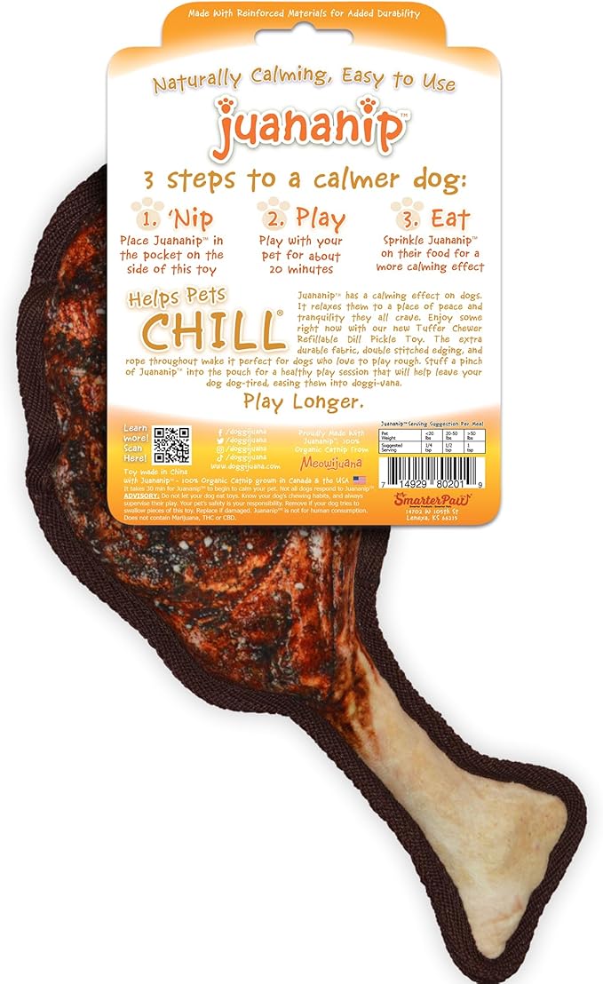 Doggijuana | Tuffer Chewer - Interactive Dog Toy with Juananip Refill | Refillable Durable Dog Toy for Engaging Play and Natural Calming (Tomahawk Steak Toy)