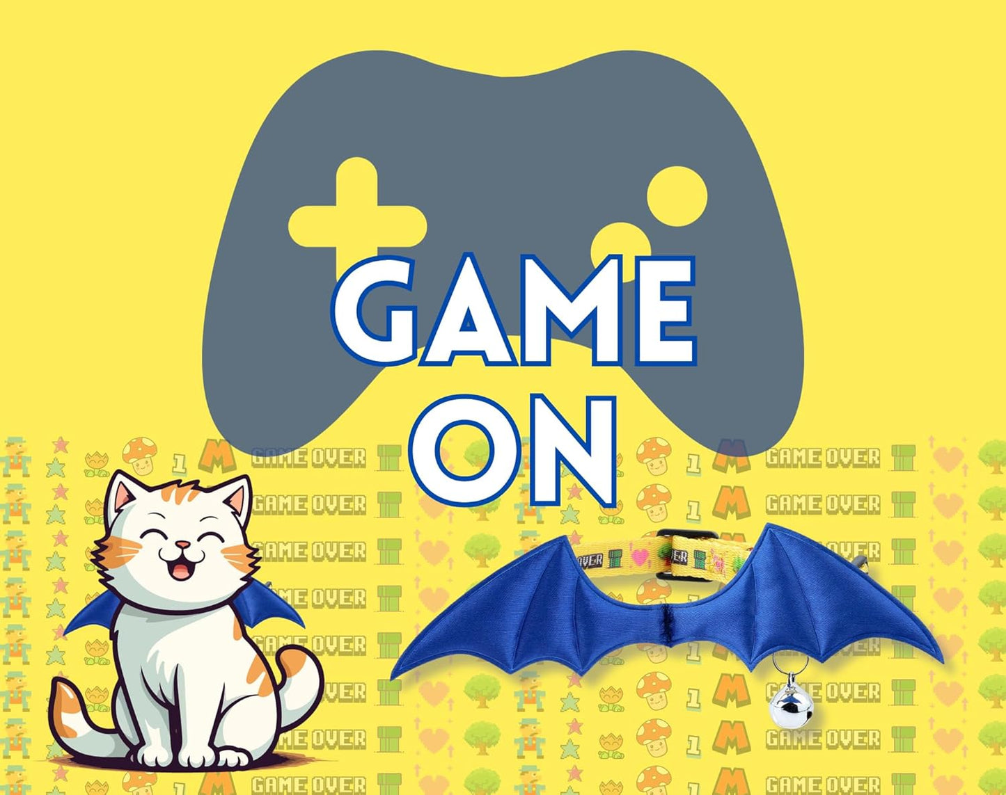 1 PC Bat Wing Cat Collar with Bell, Adjustable Kitten Collar with Safety Breakaway Buckle for Boy&Girl Cats, Halloween Christmas Cat Accessories for Kitten Puppy