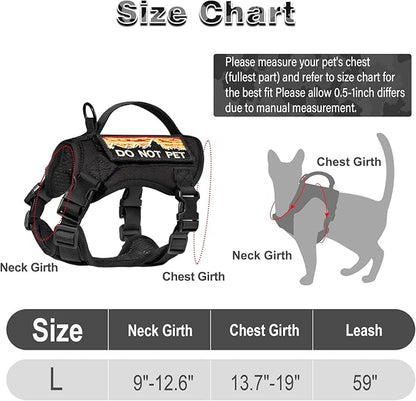 Tactical Cat Harness for Walking, Adjustable Escape Proof Pet Vest for Large Cat,Easy Control Breathable Cat Vest with Handle，Molle Patches (Black, L)