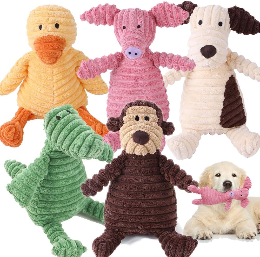 5 Pack Tough Dog Toys Stuffed Squeaky Dog Toys Assortment Value Bundle Dog Squeaky Toys Assortment Puppy Pet Mutt Dog Toy Dog Squeak Toy for Medium Large Dogs