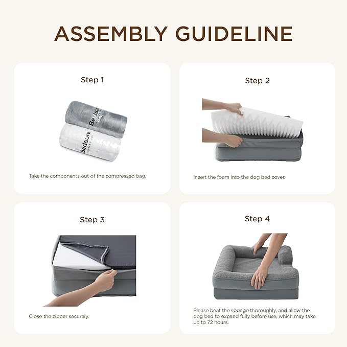 Bedsure Self Warming Orthopedic Dog Beds Large Sized Dog - Washable Large Dogs Bed Waterproof, Big Comfort Dogs Couch Sofa with Removable Cover, Supportive Foam Pet Bed with Nonskid Bottom, Brown