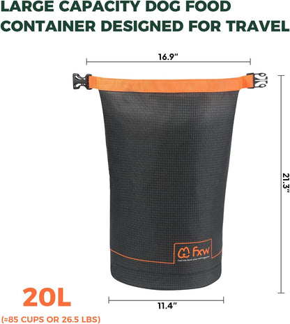 FXW Dog Food Travel Bag，Large Capacity for Travel Kibble Storage Perfect for RV Road Trips, Camping, Longterm Dog Boarding Gear Accessories Gray, 85 Cups