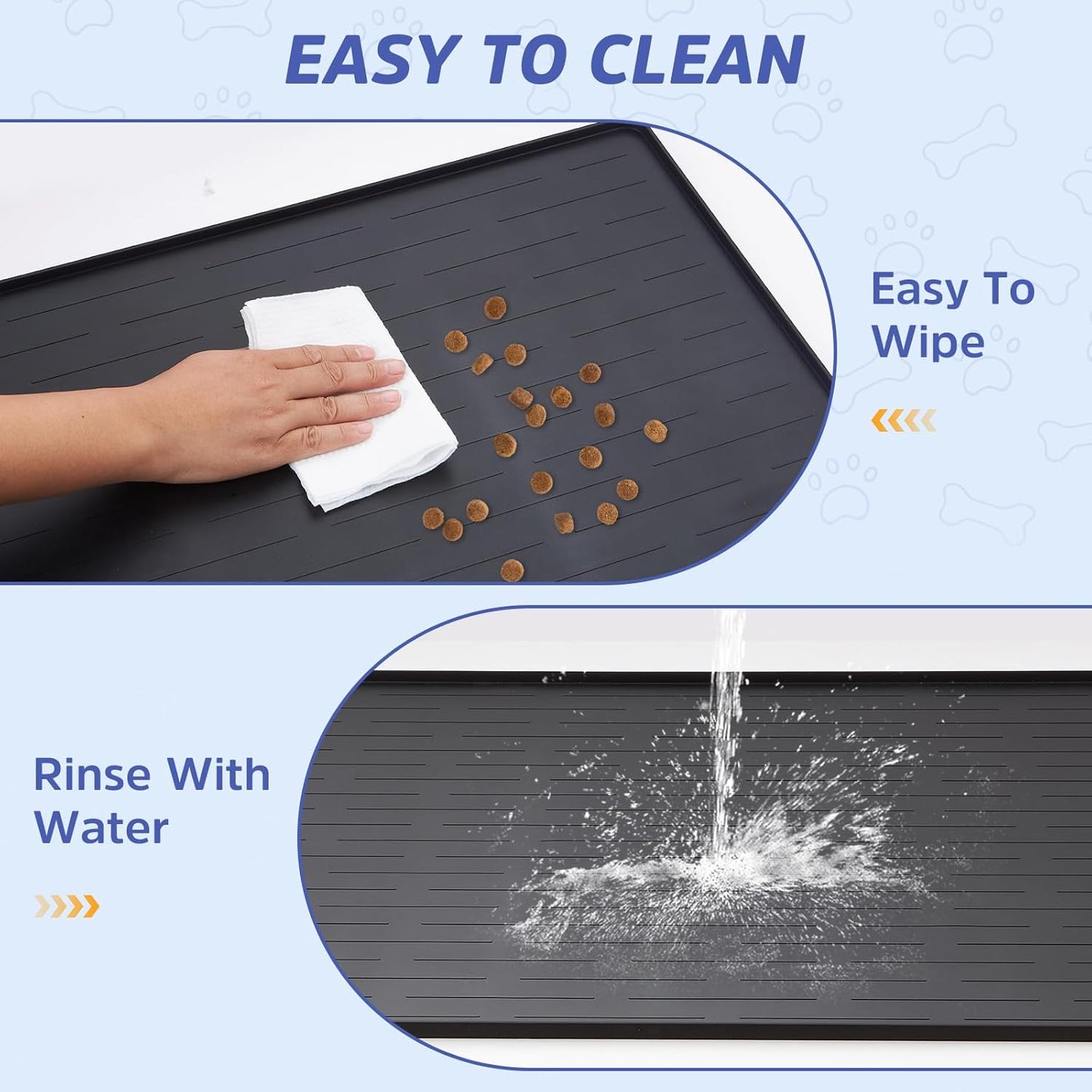 Large Dog Mats for Food and Water, 32"x24" Waterproof Pet Food Mats for Floor Nonslip Silicone Bowl Mats with Raised Edges