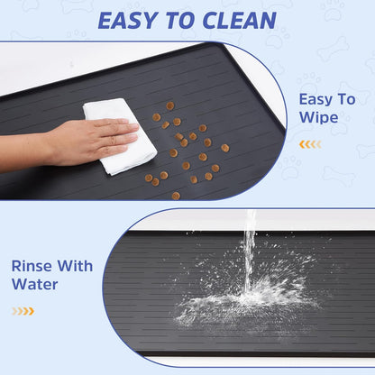 Large Dog Mats for Food and Water, 32"x24" Waterproof Pet Food Mats for Floor Nonslip Silicone Bowl Mats with Raised Edges