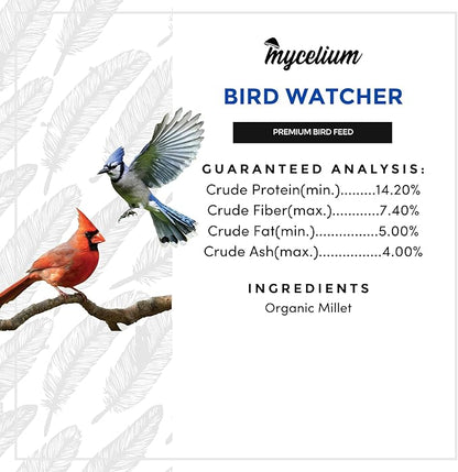 Mycelium Premium Bird Watcher Millet – Organic, High Nutrient Bird Food for Jays, Cardinals, Juncos & Robins, Sourced from Local USA Farms, Sustainable Farming, 5LB