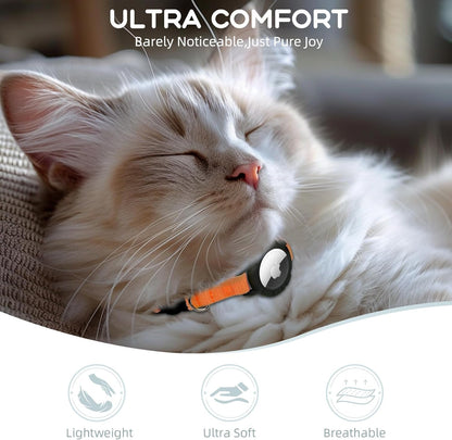 AirTag Cat Collars, Stretchy Collar with Apple AirTag Holder and Bell, Breakaway Ultra Design Elastic GPS Tracking Collars for Cats and Puppies, (7.5-12.5 Inch), Orange