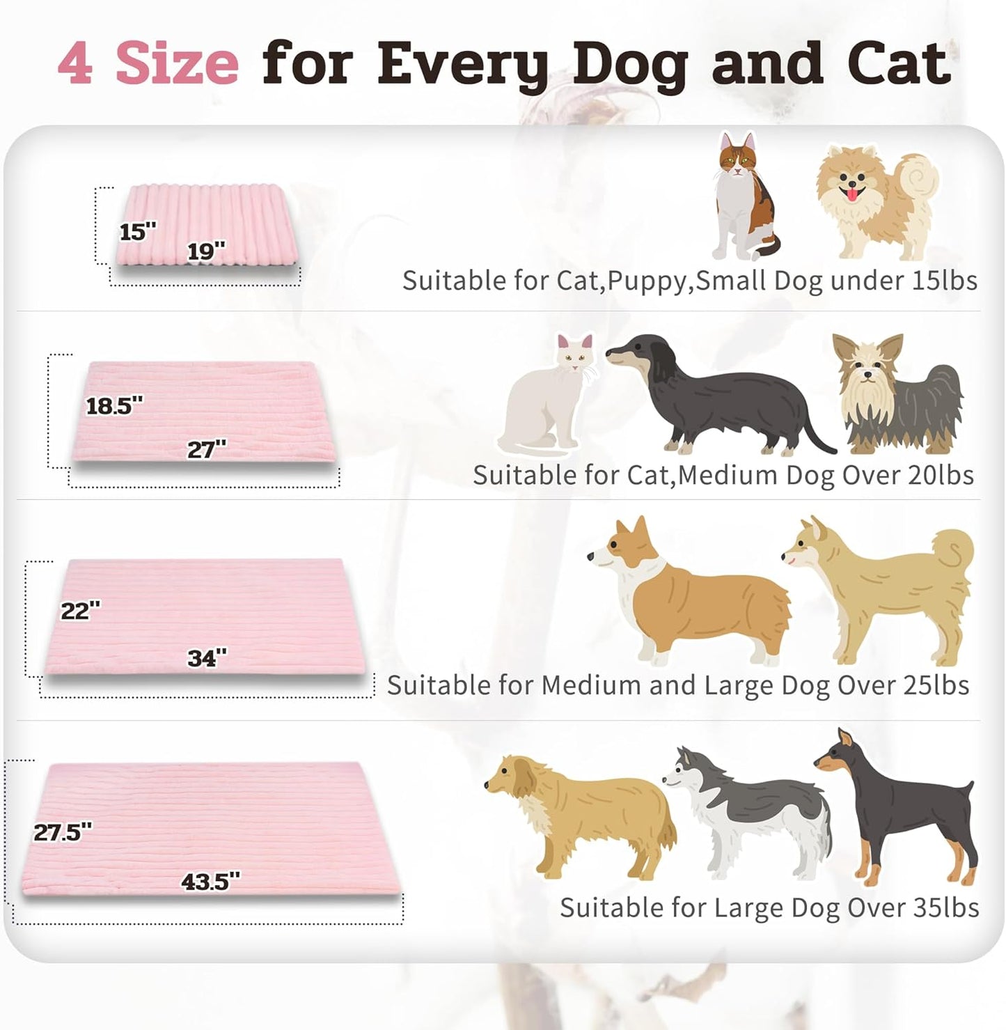 NWK Pack of 4 Fluffy Self Warming Cat Mat, Cat Blanket, Thermal Dog Mat, Washable, Non-Slip Bottom for Sofa & Crate & Kennel & Car Seat (Blush Pink, Large (34'' X 22'' X 0.7''))