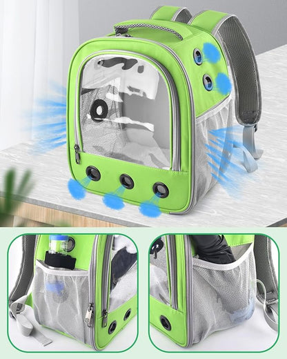 Guinea Pig Carrier Backpack, Portable Rabbit Travel Carring Bag for Pet Bunny Chinchilla Bearded Dragon Hamster Parrot Outgoing Pouch Case with Water Bottle Holder & Detachable Pad (Green)