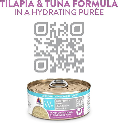 Weruva Wx Phos Focused Tilapia and Tuna Formula in a Hydrating Puree 5.5oz Can, Pack of 8
