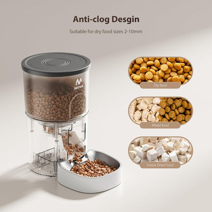 IMIPAW Automatic Cat Feeder, 3L Timed Pet Dry Food Dispenser with Clog-Free Design, Programmable, Dual Power Supply, Desiccant Bags, Auto Feeder for Cats, 1-6 Meals Per Day, with Stainless Steel