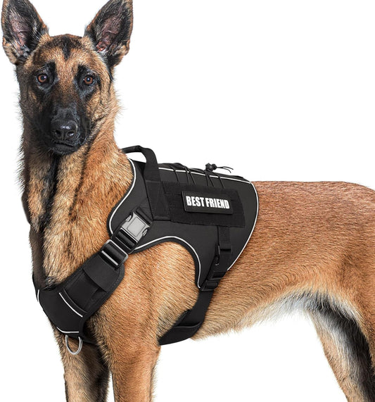 Tactical Dog Harness for Large Dogs,No Pull Military Dog Vest with Handle,Reflective Heavy Duty Pet Harness for Walking Hiking Training Black L