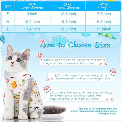 Kacctyen 6 Set Cat Recovery Suit After Surgery Female and Male Cat Kitten Surgery Suit E Collar Alternative Pajama Kitty Clothes for Spay Abdominal Skin Anti Licking(Animal,Large)