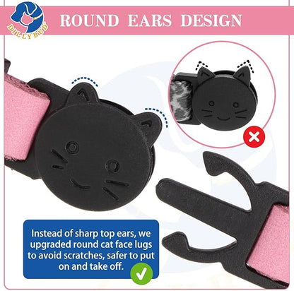 Leather Personalized Breakaway Cat Collar with Studded Bell and Safety Quick Release Buckle - Rivets Studded ID DIY Collars for Boy Girl Cats Kittens, 9" - 11.5" Pink