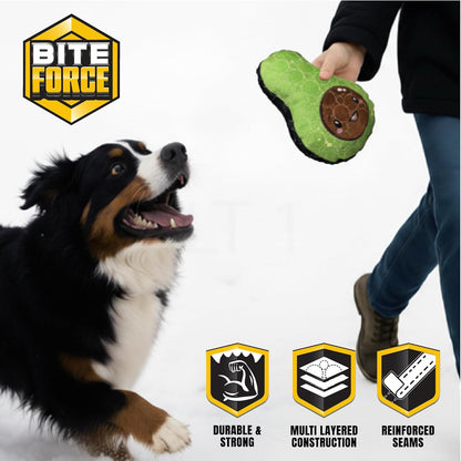 Bite Force - Durable & Strong Dog Toy Avocado Squeaker, Kevlar-Reinforced for Aggressive Chewers for Small Medium Large Dogs - Green.