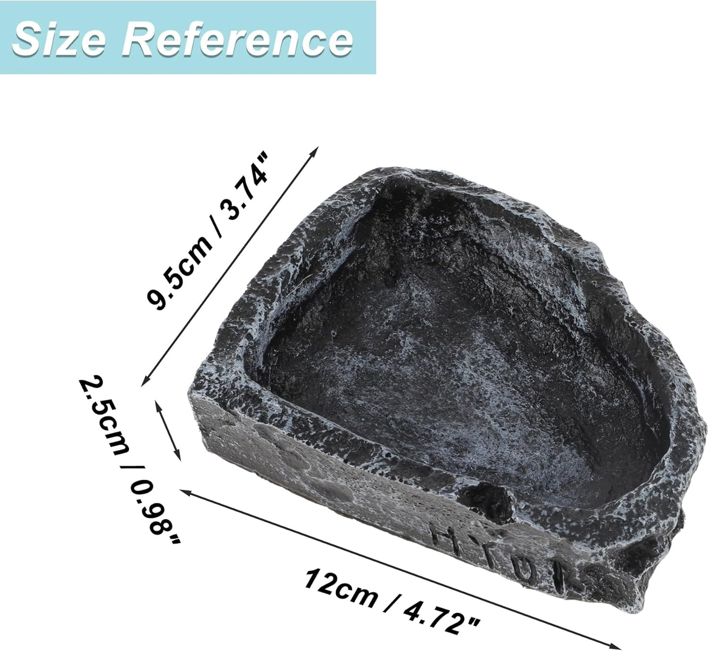 Reptile Food Dish, Resin Lizard Reptile Food Dish, Turtle Water Bowl, Terrarium Feeding Bowl Accessory for Lizard Tortoise Snakes Gecko, Black, 4.72"x3.74"x0.98"