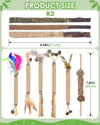 TINDTOP Silvervine Chew Sticks for Cats, 12 Pack Natural Catnip Chew Toys for Kittens Teeth Cleaning, Matatabi Dental Care, Increase Appetite, Calm Cat Anxiety and Stress, Cat Dental Toy