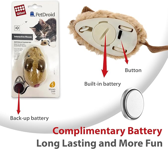 PETGEEK Gigwi Interactive Cat Toys for Indoor Cats, Moving Toy for Bored Indoor Adult Cats, Automatic Electronic Moving Mouse Cat Toys with Realistic Squeaky, Kitten Toys for Hunting Play Exercise