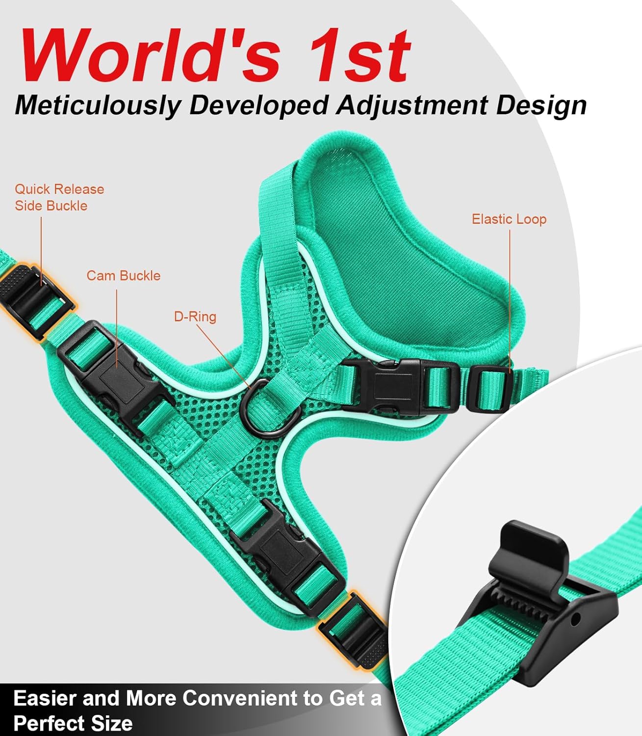 Cat Harness and Leash for Walking Escape Proof Soft Adjustable Cat Leash Breathable Comfortable Vest Easy to Wear Kitten Harness for Outdoor Travel Emerald S
