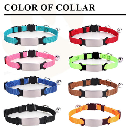 Personalized Kitten Cat Collar with Silent Slide On Silicone Name Tag | Adjustable and Durable Nylon Collar with Bell | Custom Laser Engraved Pet Name | Phone Number | Suitable for Kitten Cat