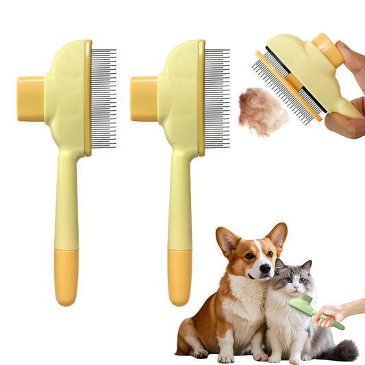 Cat Hair Brush & Dog Brush, Deshedding Brush for Long or Short Haired Pets, Removes Loose Fur, Durable Stainless Steel & ABS Design (yellow 2pcs)