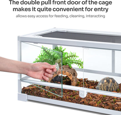 OIIBO Full Glass Long Tank Reptile Terrarium 20 Gallon, Front Opening Terrarium 30" x 12"x 12" for Reptile Pets Gecko Lizard Snake, Double Front Opening Doors & Ventilation Top Screen (Knock-Down)
