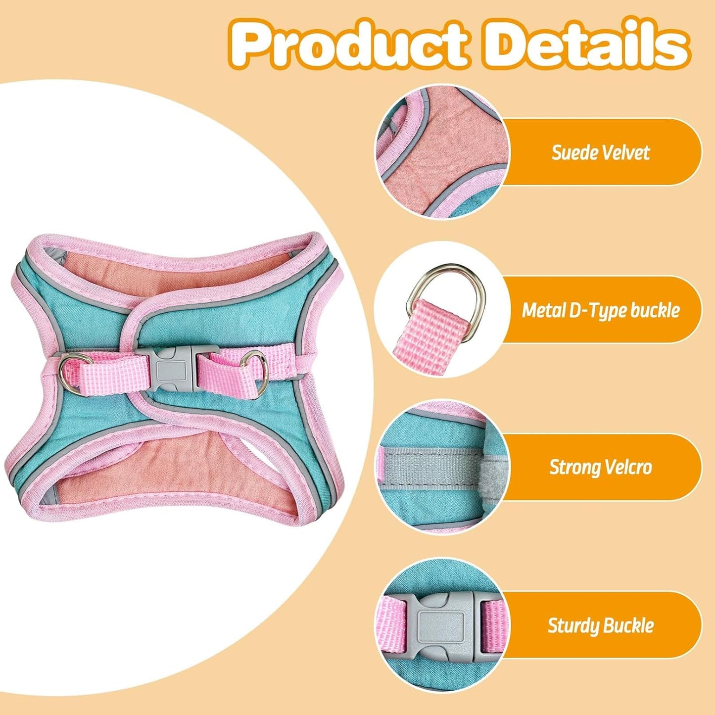 PINVNBY 2 Pack Bunny Hsrness and Leash Set Adjustable Rabbit Harness with Reflective Strips Double Buckle Pet Vest Eescape Proof for Small Rabbit Kitten Puppy Walks Accessories (Pink Green, M)