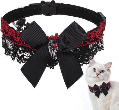 EXPAWLORER Cat Collar Breakaway,Adjustable Soft Velvet Cat Collar with Cross Accessory and Bell,Safety Quick Release Gothic Style Pet Collar for Cat,Kitten,Small Dog