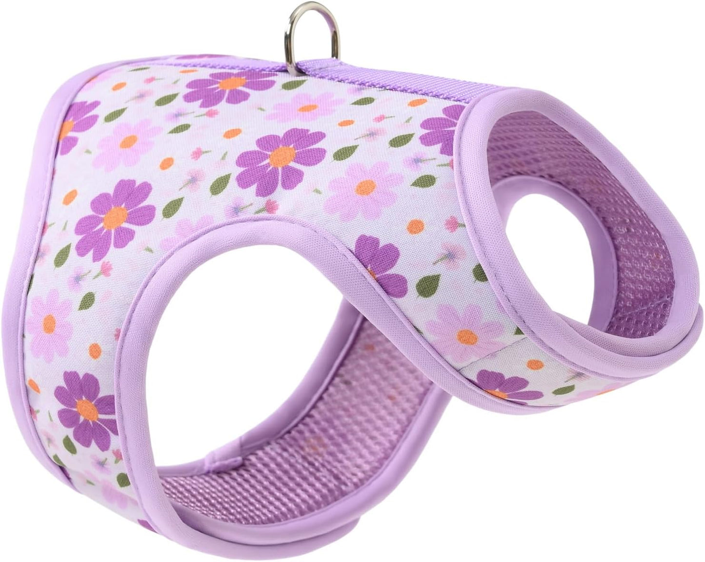 Mile High Life Dog Harness, Air Mesh Floral Vest Harness for 20 lbs Small Dogs & Cats, Easy Get on Adjustable Easy Closures Both Neck and Chest(Purple Flower, XS Chest 14"-16")