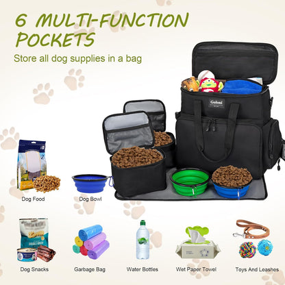 Dog Travel Bag Airline Approved–Pet Travel Tote with Collapsible Bowls,Food Containers & Feeding Mat–Multi-Pocket Organizer for Dogs & Cats, Durable & Water-Resistant for Hiking,Trips,Outdoors