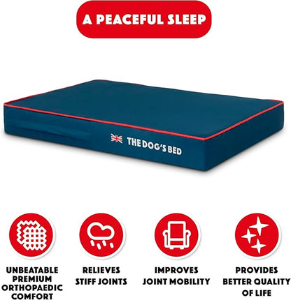 The Dog’s Bed Orthopedic Memory Foam Dog Bed, Medium Blue Oxford with Red Trim UK Flag, Pain Relief for Arthritis, Hip & Elbow Dysplasia, Post Surgery, Supportive, Calming, Waterproof Washable