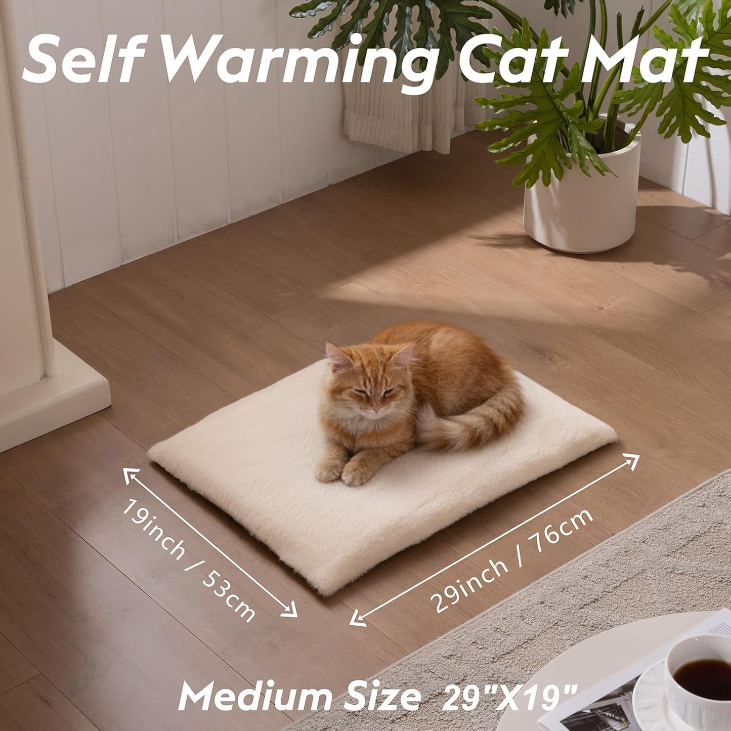 Self Warming Cat Bed, Heating Cat Pad, Extra Soft Flannel Surface, Removable ＆ Washable, Thick Thermal Mat with Non-Slip Bottom (Ivory, 29" X 19")