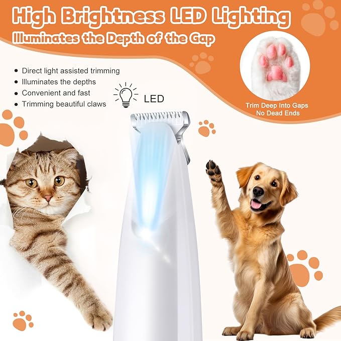 Dog Paw Trimmer with LED Light, 18mm Widen Blade, 35dB Low Noise, LED Display, Fully Waterproof, USB Rechargeable Pet Hair Trimmer for Dogs Cats Trimming Paws, Eyes, Ears, Face and Rump