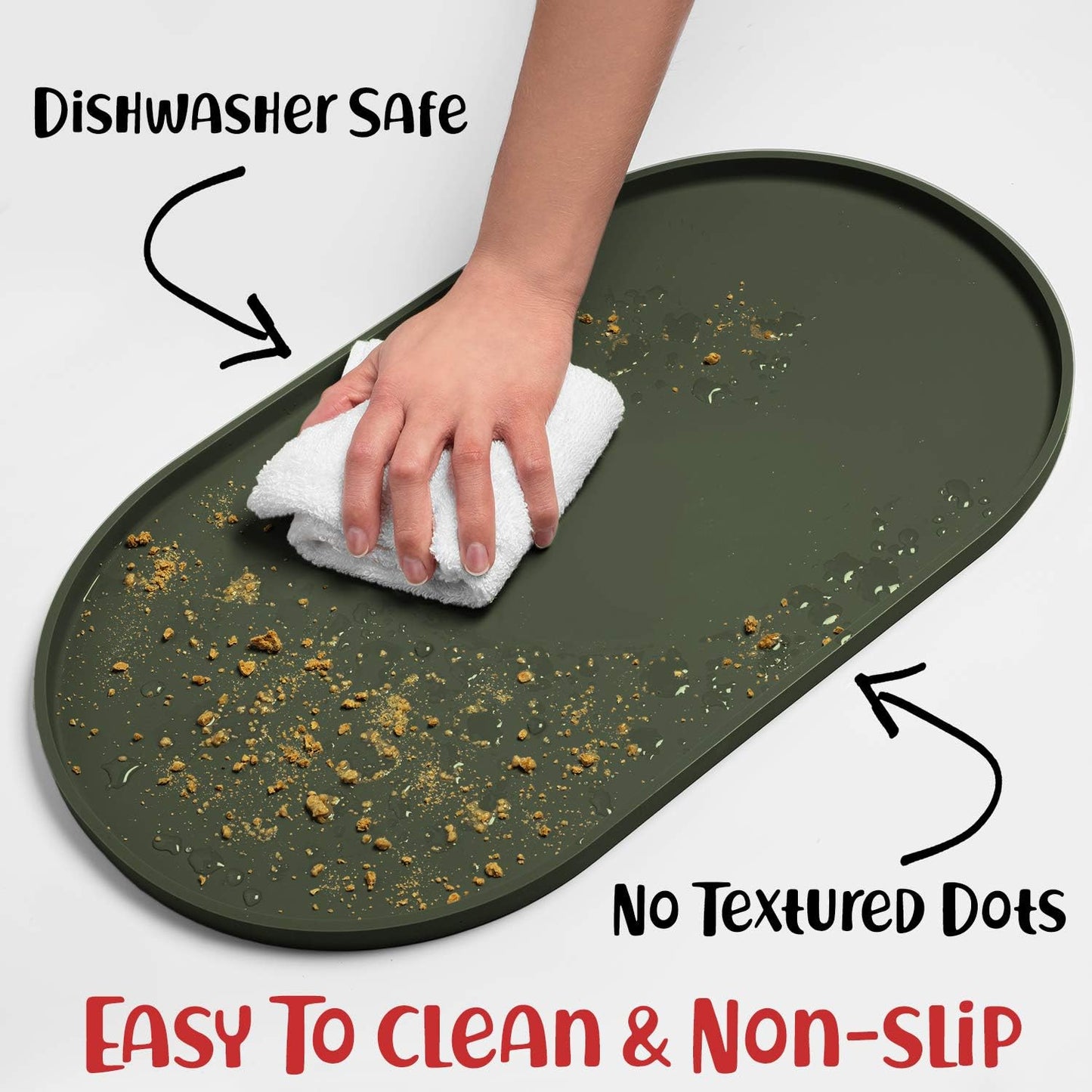 DogBuddy Dog Food Mat - Waterproof Dog Bowl Mat, Silicone Pet Mat for Food and Water Bowls, Nonslip Pet Feeding Mat with Edges, Dogs Food Mats for Floors, Puppy Supplies (Large, Khaki Green)